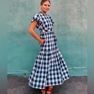 Express x Ladygang blue Plaid High Neck Midi Dress womens 00
